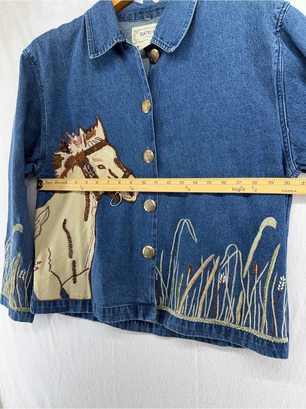 Womens Cowgirl Horse Equestrian Western Denim Beaded Sequin Jacket Medium - Picture 7 of 9
